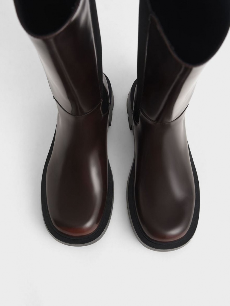 Cizme Pana La Genunchi Charles & Keith Zip-Up Chelsea Maro Inchis | 514PLOVBR