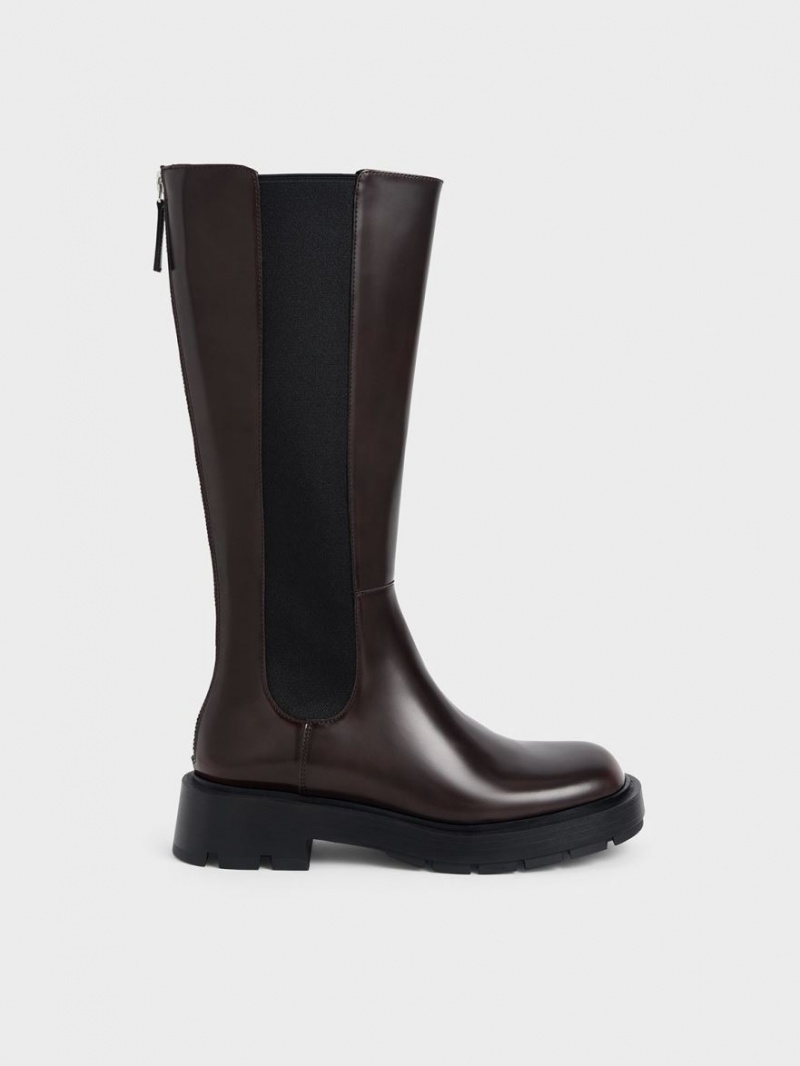 Cizme Pana La Genunchi Charles & Keith Zip-Up Chelsea Maro Inchis | 514PLOVBR