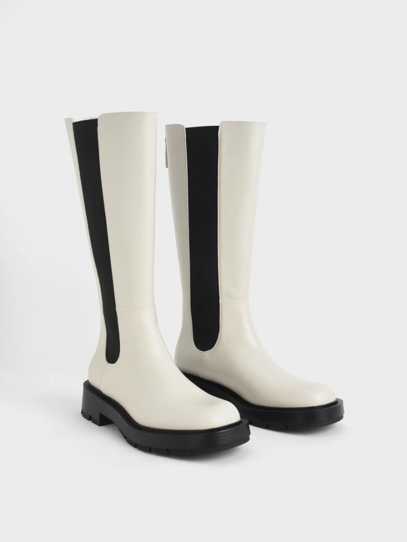 Cizme Pana La Genunchi Charles & Keith Zip-Up Chelsea Albi | 421HSICEY