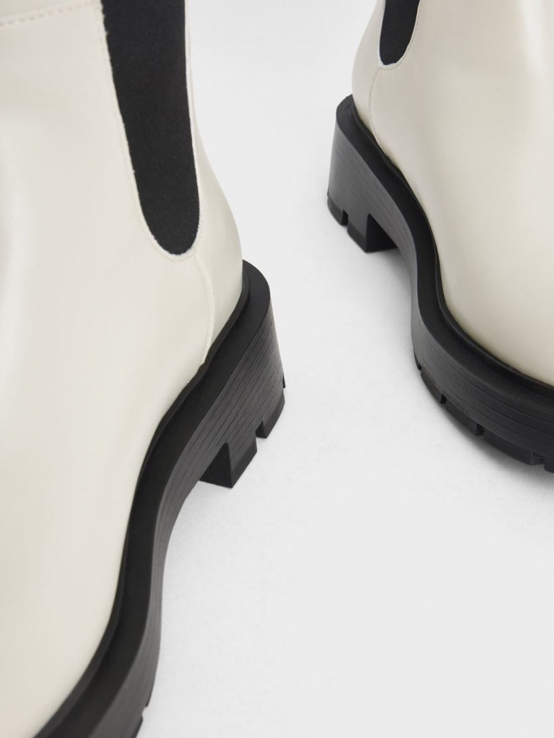 Cizme Pana La Genunchi Charles & Keith Zip-Up Chelsea Albi | 421HSICEY