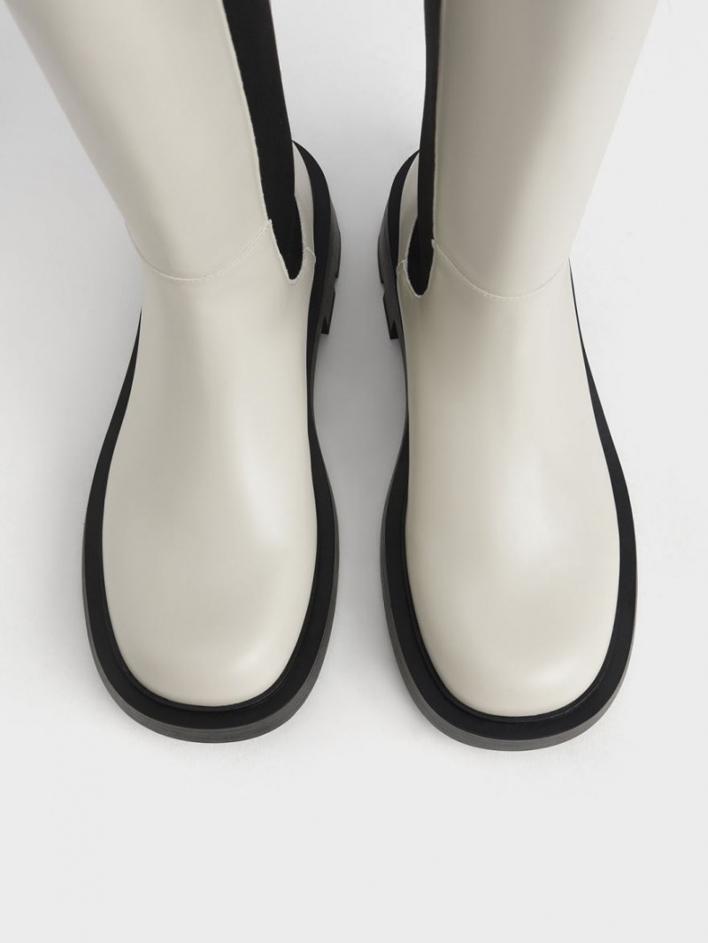 Cizme Pana La Genunchi Charles & Keith Zip-Up Chelsea Albi | 421HSICEY