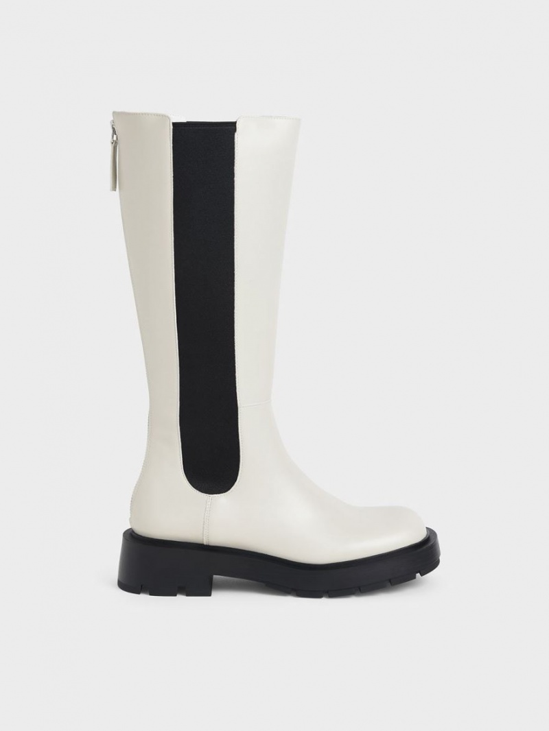 Cizme Pana La Genunchi Charles & Keith Zip-Up Chelsea Albi | 421HSICEY