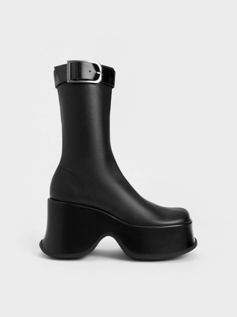 Cizme cu Platforma Charles & Keith Carlisle Negrii | 316UHBWEX