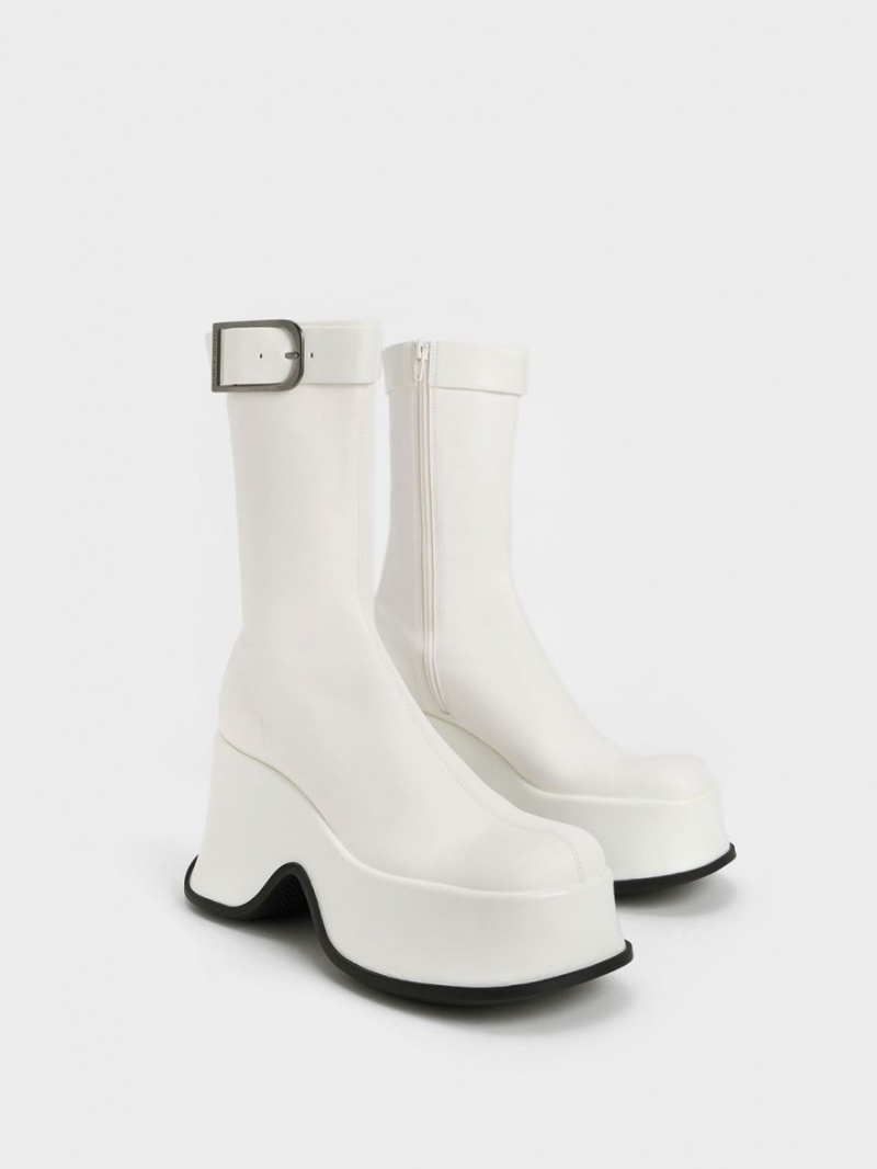 Cizme cu Platforma Charles & Keith Carlisle Albi | 072BFPVIQ