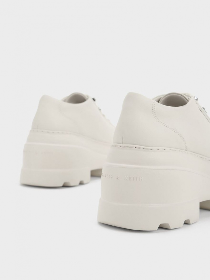 Cizme cu Platforma Charles & Keith Crystal Heart-Motif Dantela-Up Oxfords Albi | 495NAOMSJ