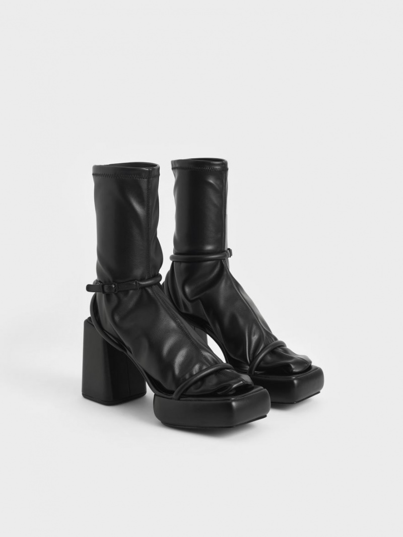 Cizme cu Platforma Charles & Keith Lucile Calf Negrii | 012VFMKPT