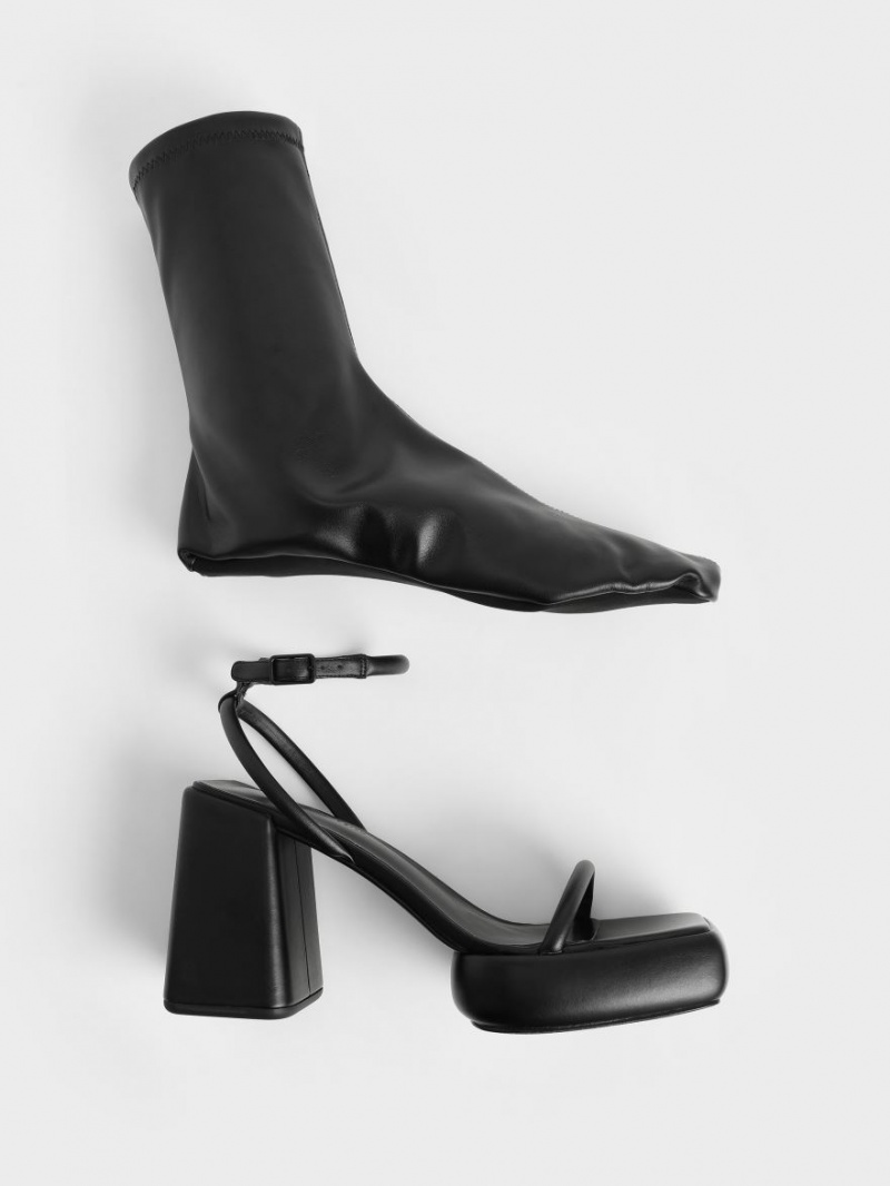 Cizme cu Platforma Charles & Keith Lucile Calf Negrii | 012VFMKPT