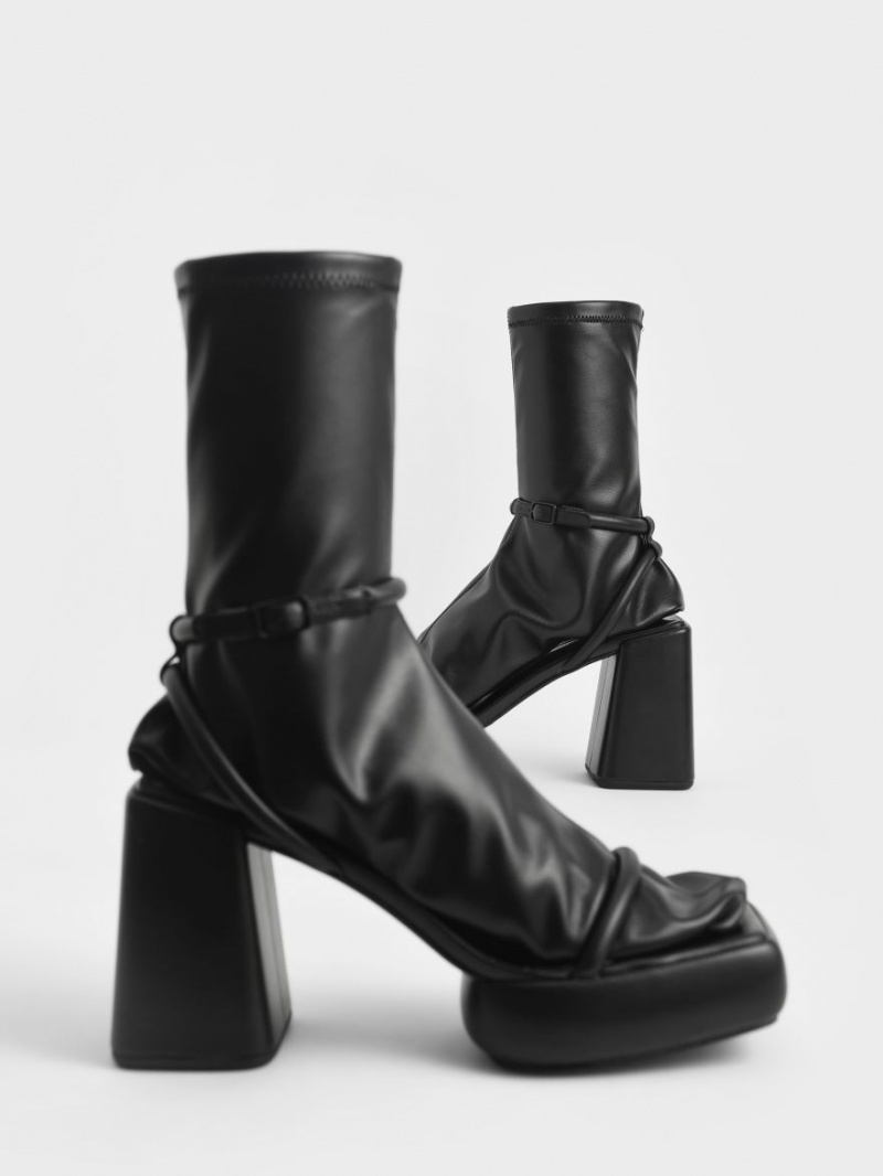 Cizme cu Platforma Charles & Keith Lucile Calf Negrii | 012VFMKPT