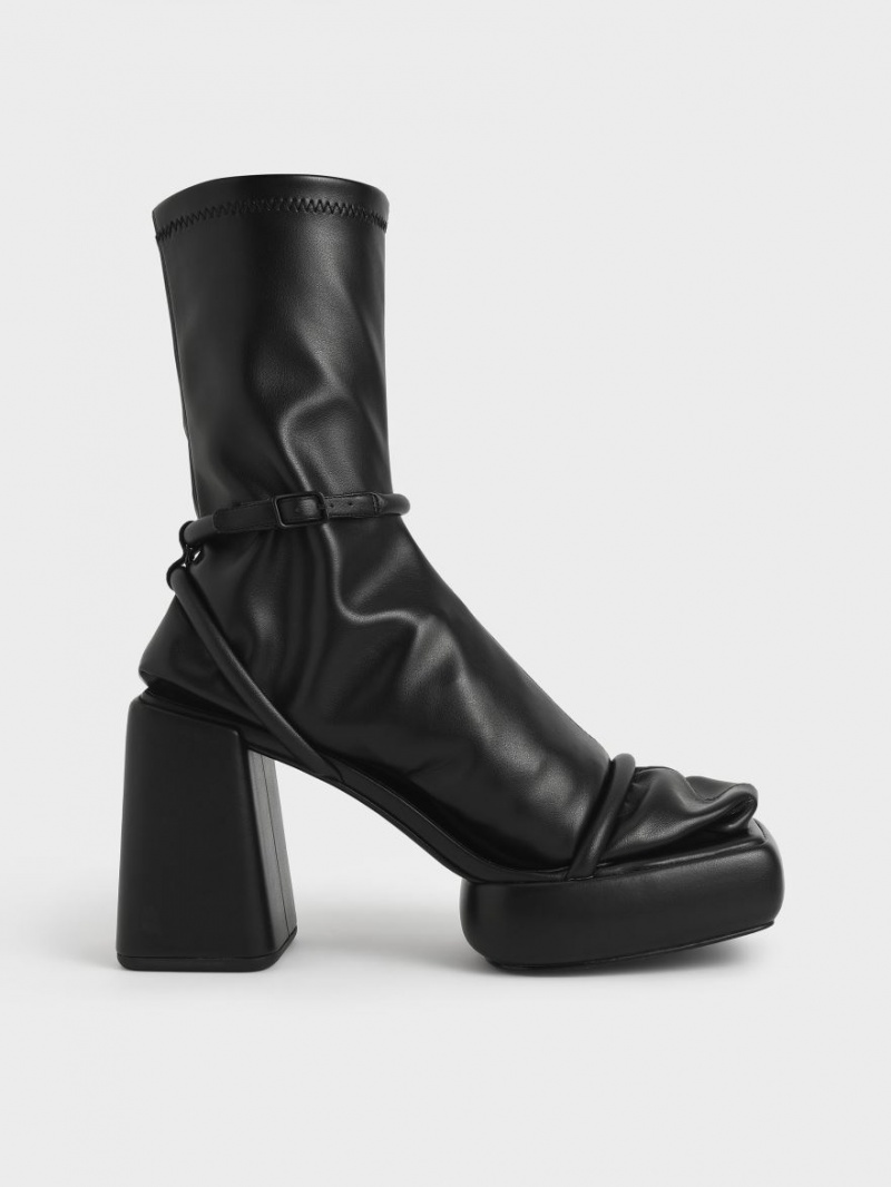 Cizme cu Platforma Charles & Keith Lucile Calf Negrii | 012VFMKPT