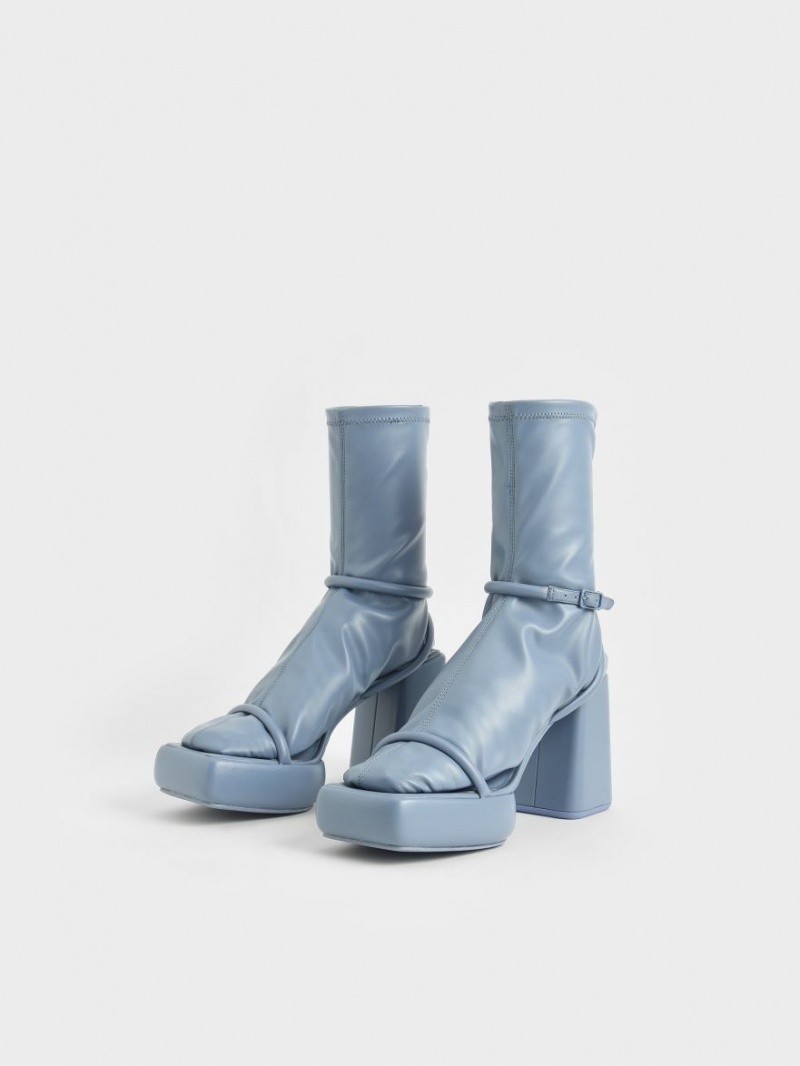 Cizme cu Platforma Charles & Keith Lucile Calf Albastri | 315GQYDHX