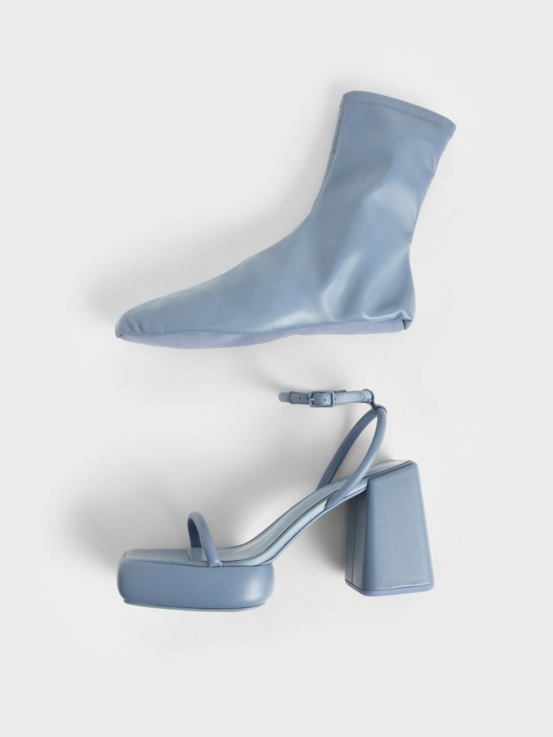 Cizme cu Platforma Charles & Keith Lucile Calf Albastri | 315GQYDHX