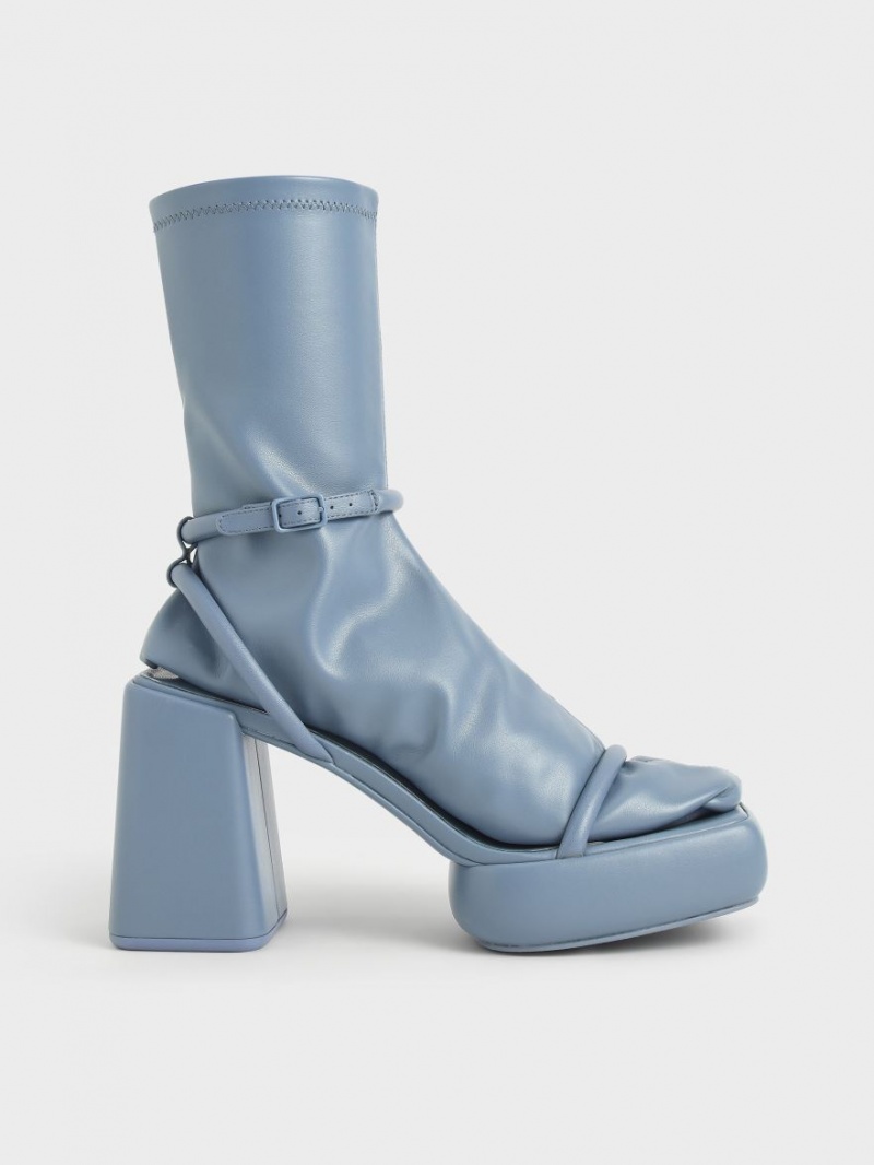 Cizme cu Platforma Charles & Keith Lucile Calf Albastri | 315GQYDHX