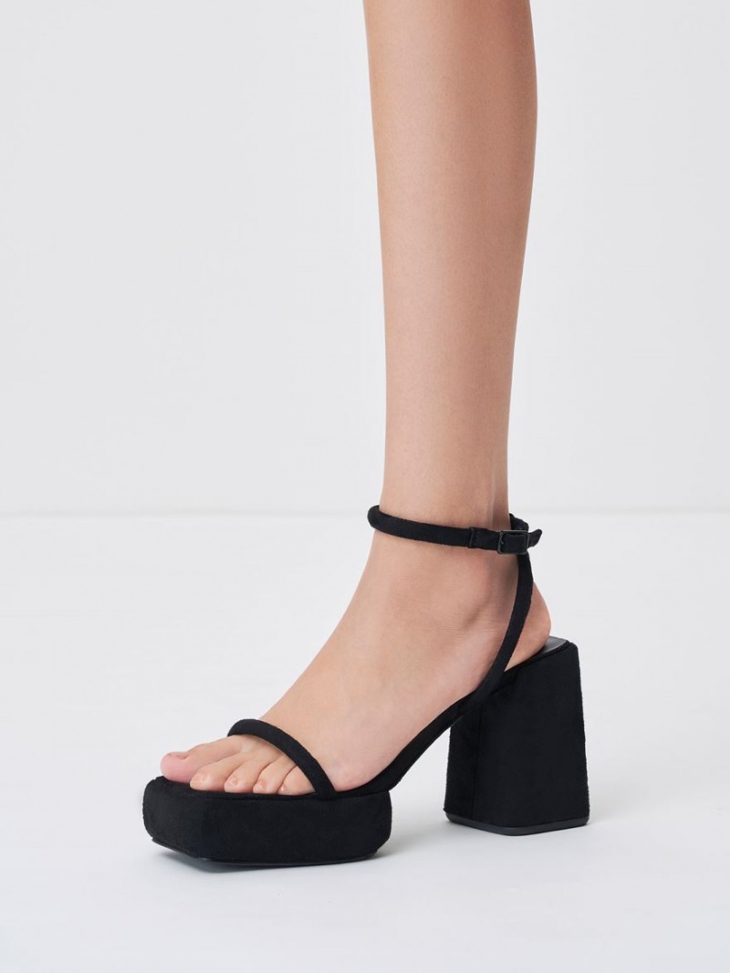 Cizme cu Platforma Charles & Keith Lucile Textured Calf Negrii | 396FWSHUB