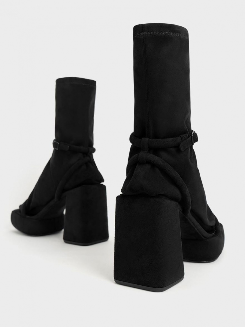 Cizme cu Platforma Charles & Keith Lucile Textured Calf Negrii | 396FWSHUB