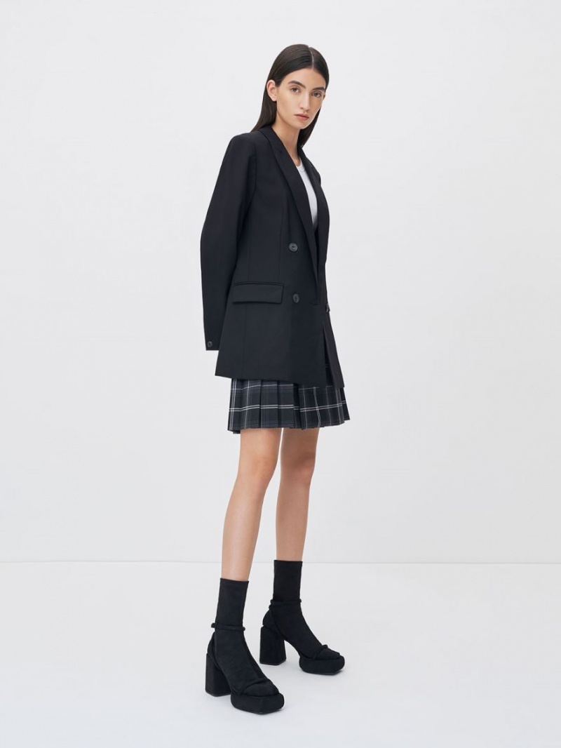 Cizme cu Platforma Charles & Keith Lucile Textured Calf Negrii | 396FWSHUB