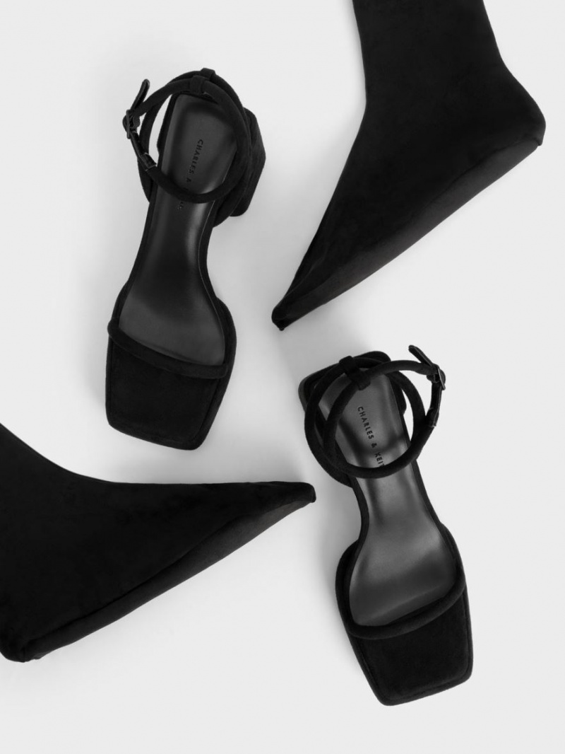 Cizme cu Platforma Charles & Keith Lucile Textured Calf Negrii | 396FWSHUB