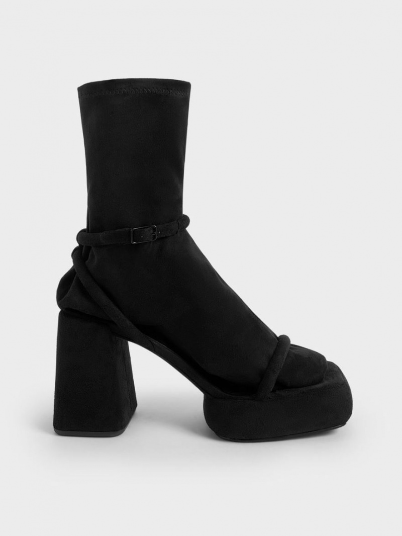 Cizme cu Platforma Charles & Keith Lucile Textured Calf Negrii | 396FWSHUB