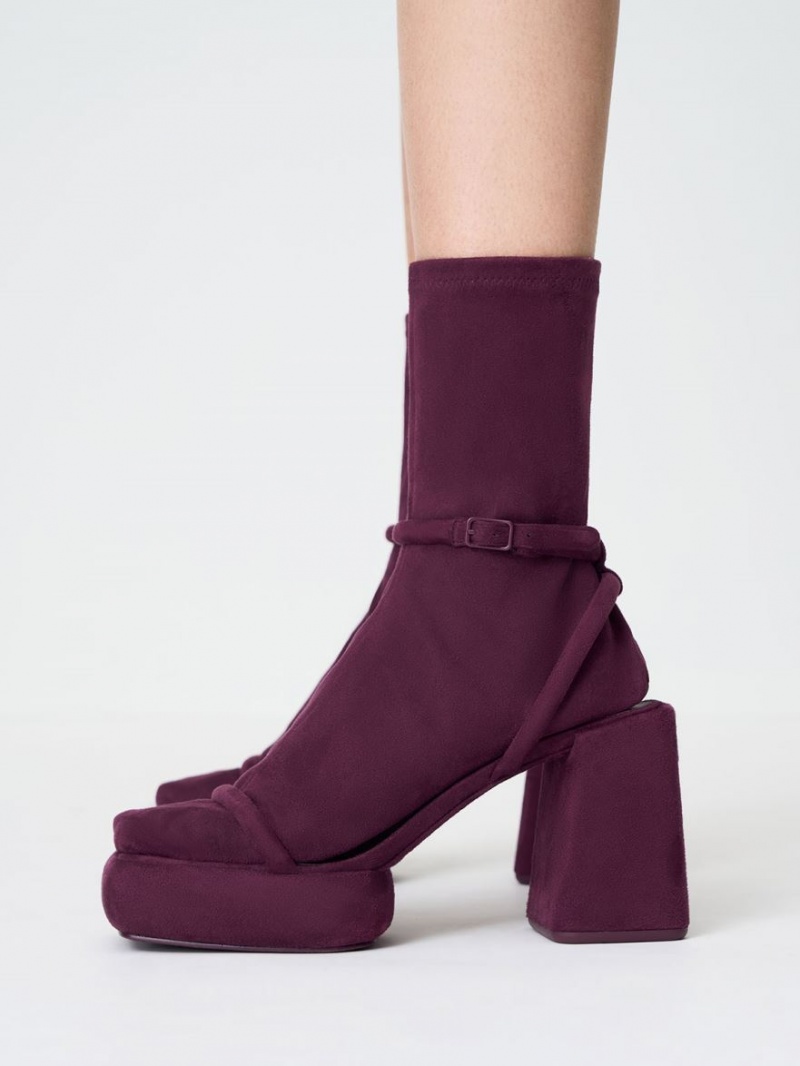 Cizme cu Platforma Charles & Keith Lucile Textured Calf Visinii | 836MCNWJE