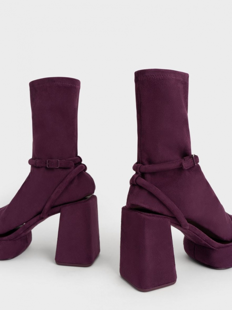 Cizme cu Platforma Charles & Keith Lucile Textured Calf Visinii | 836MCNWJE