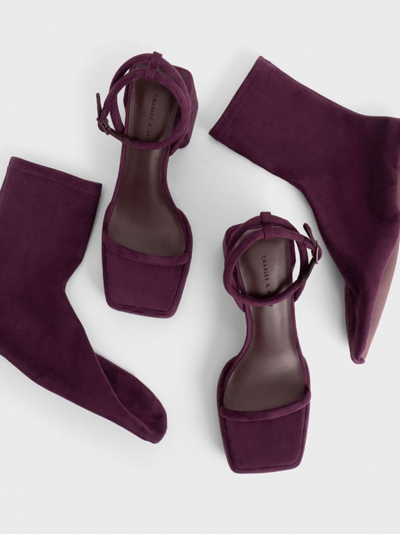 Cizme cu Platforma Charles & Keith Lucile Textured Calf Visinii | 836MCNWJE