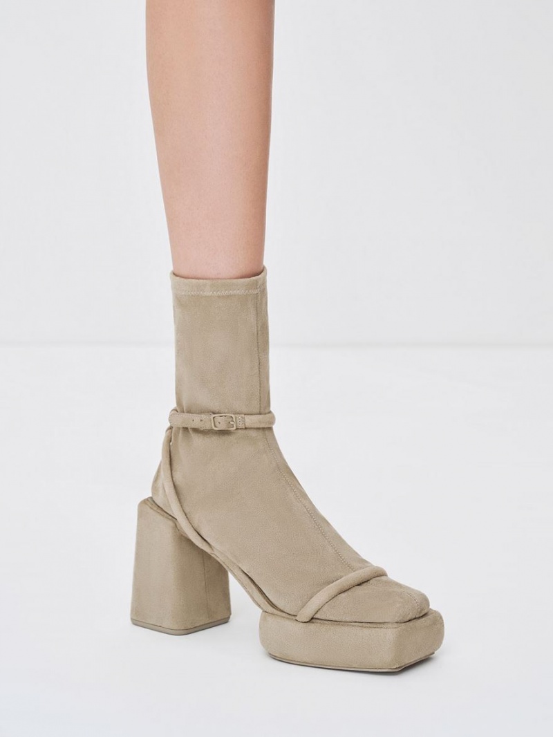Cizme cu Platforma Charles & Keith Lucile Textured Calf Bej | 473FTSPMY