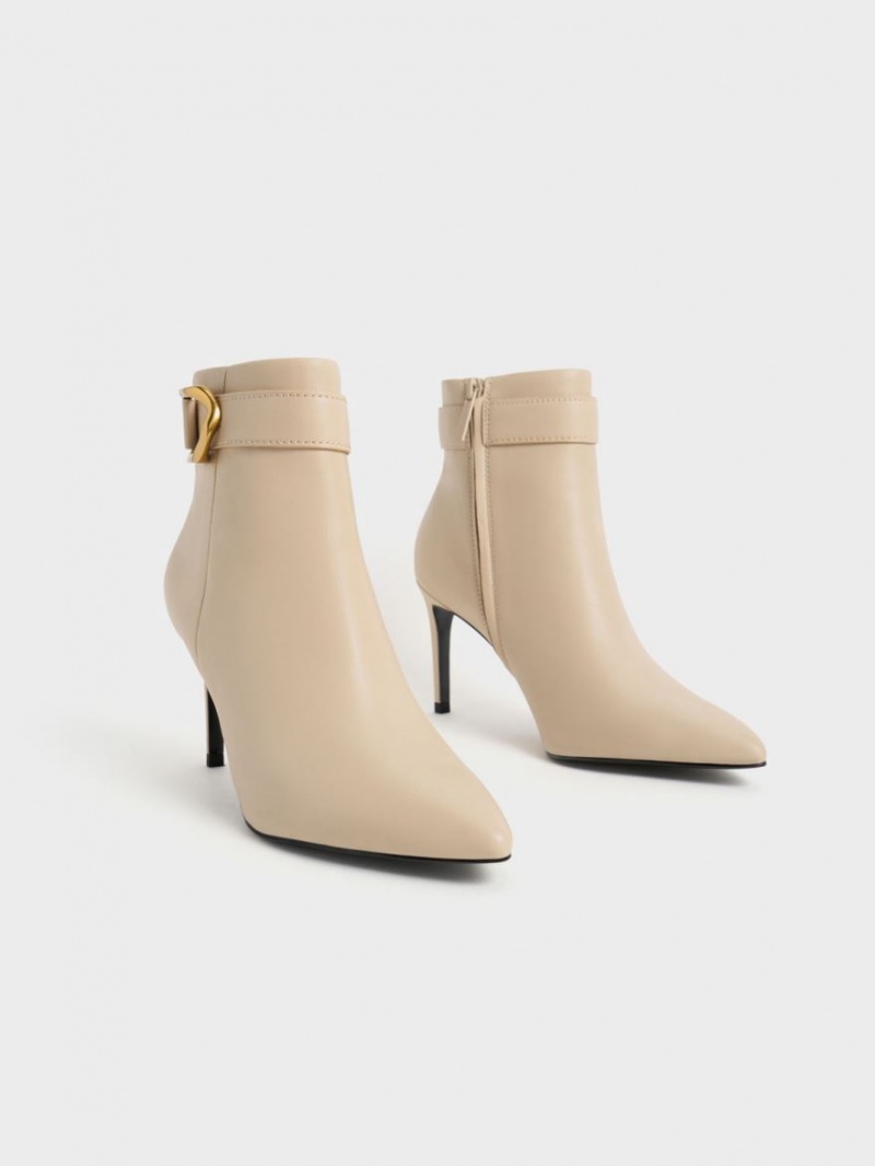 Cizme cu Toc Charles & Keith Gabine Piele Bej | 693ZHFWDQ