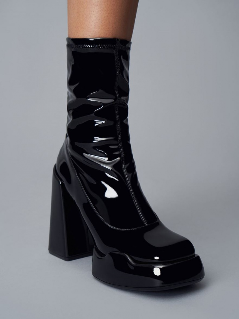 Cizme cu Toc Charles & Keith Lula Lacuita Block Negrii | 609LQVHPK