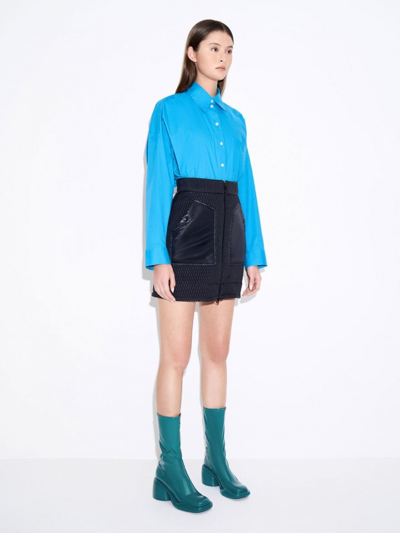 Cizme cu Toc Charles & Keith Lula Lacuita Grosolan Calf Turcoaz | 436OJESKV