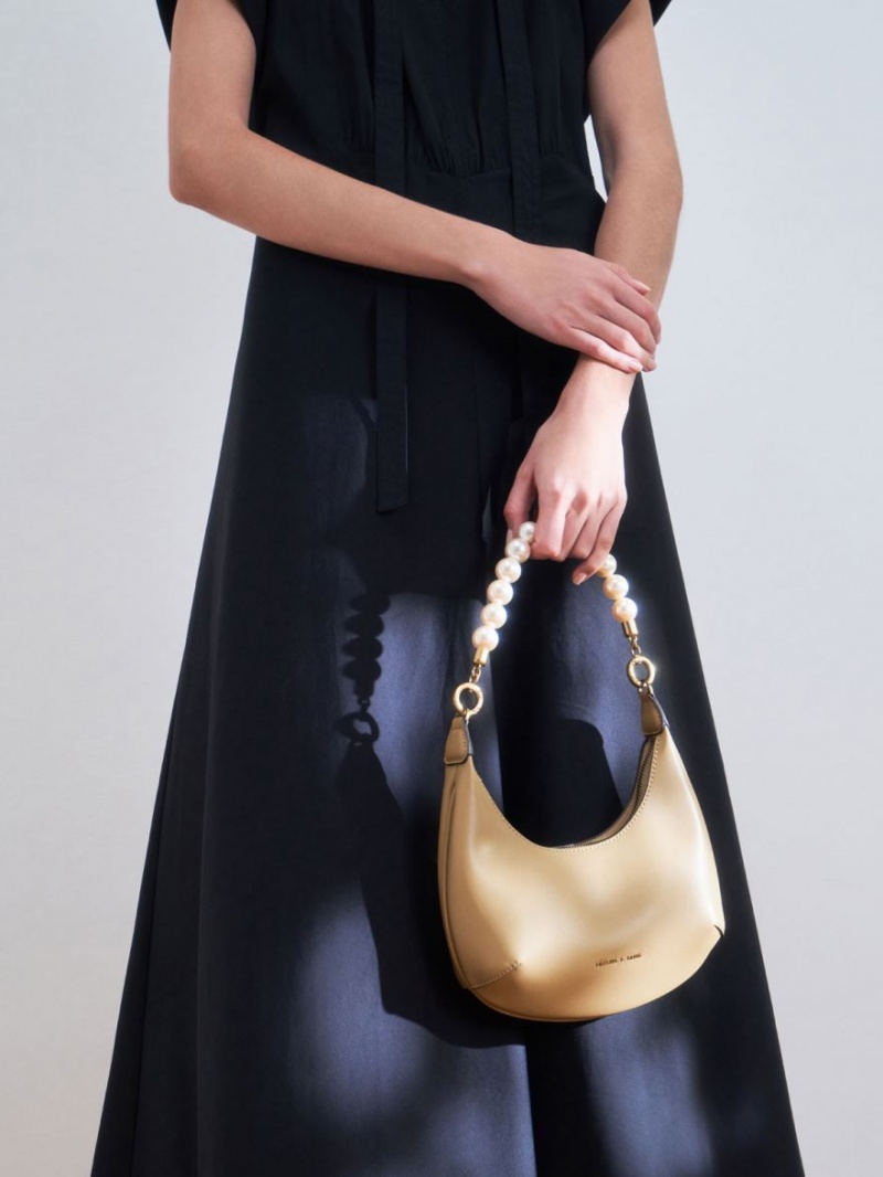 Geantă Hobo Charles & Keith Beaded Handle Bej | 430JQBPZW