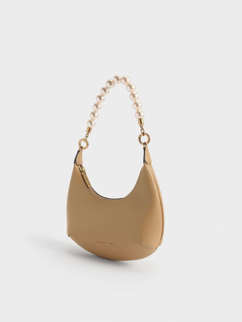 Geantă Hobo Charles & Keith Beaded Handle Bej | 430JQBPZW