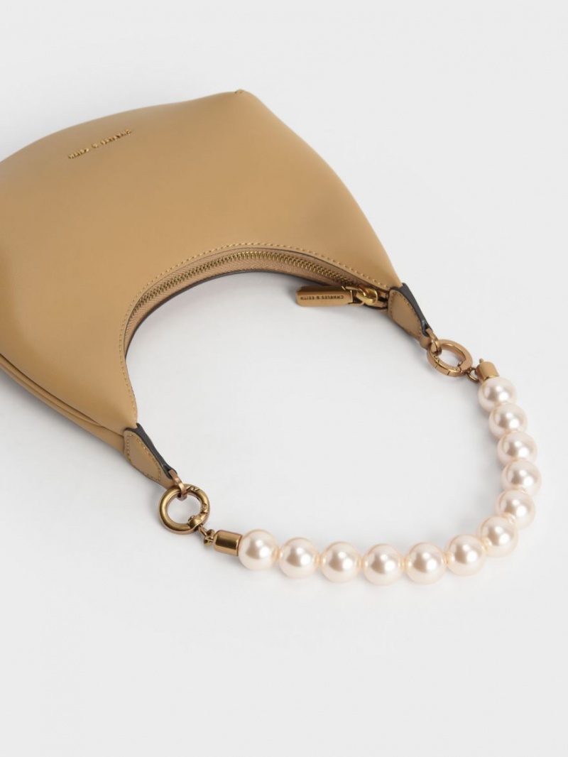Geantă Hobo Charles & Keith Beaded Handle Bej | 430JQBPZW