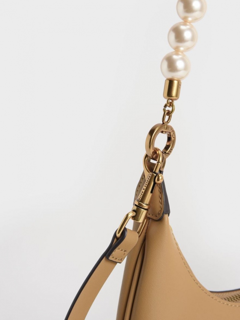 Geantă Hobo Charles & Keith Beaded Handle Bej | 430JQBPZW