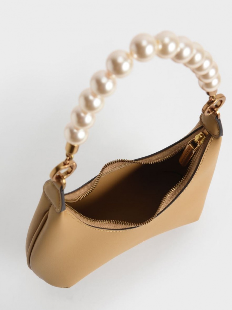 Geantă Hobo Charles & Keith Beaded Handle Bej | 430JQBPZW