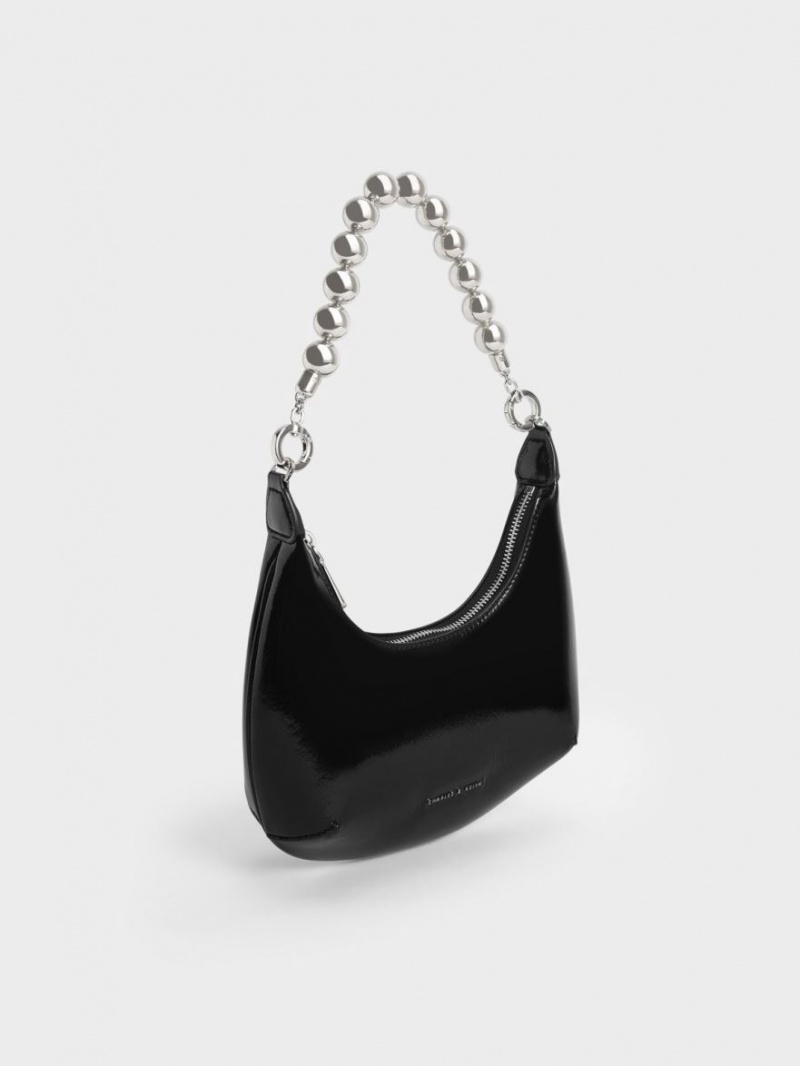 Geantă Hobo Charles & Keith Beaded Handle Lacuita Negrii | 647AVRUOL