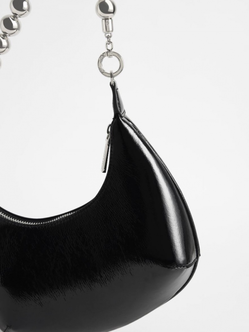 Geantă Hobo Charles & Keith Beaded Handle Lacuita Negrii | 647AVRUOL