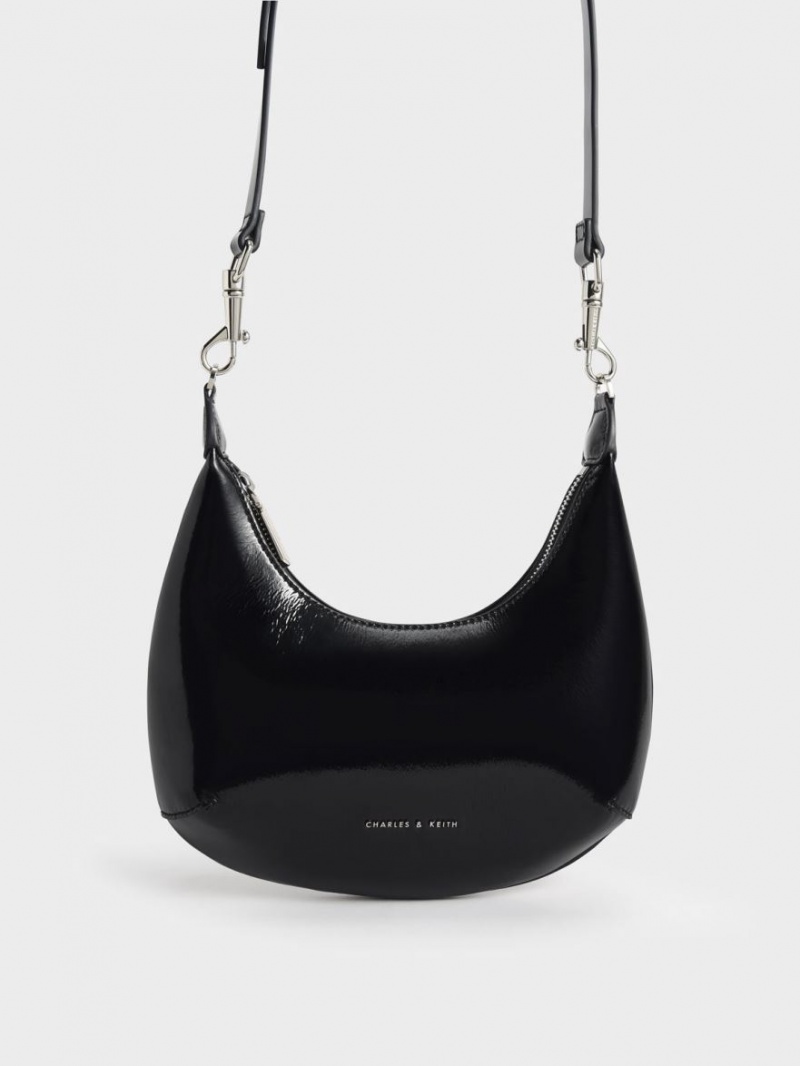 Geantă Hobo Charles & Keith Beaded Handle Lacuita Negrii | 647AVRUOL