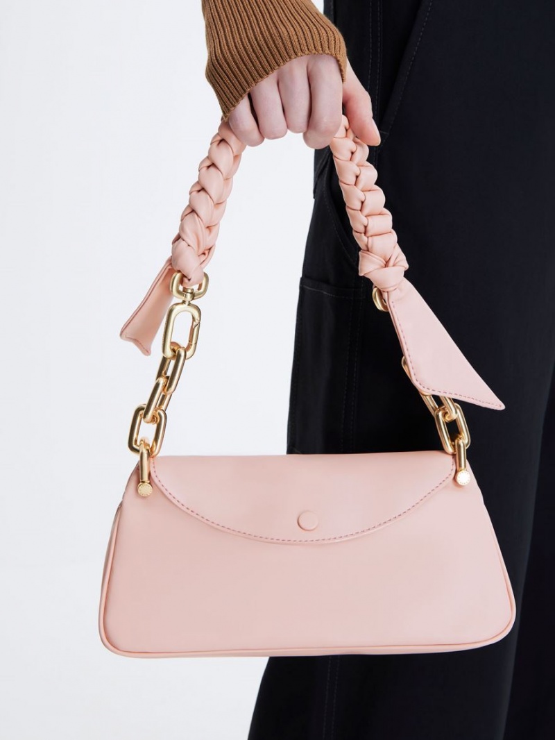 Geantă Hobo Charles & Keith Cleona Braided Handle Roz Deschis | 643SXRNYQ