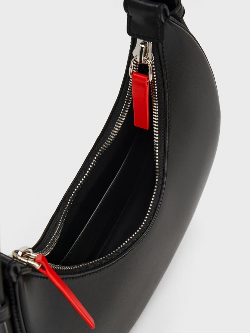 Geantă Hobo Charles & Keith Cockade Crescent Negrii | 241IYCAEH