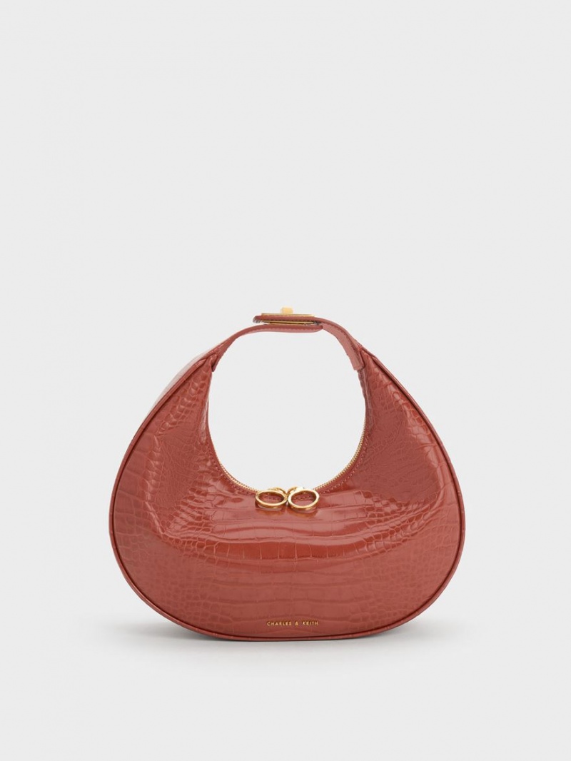 Geantă Hobo Charles & Keith Croc-Embossed Crescent Maro | 431QNAHTP