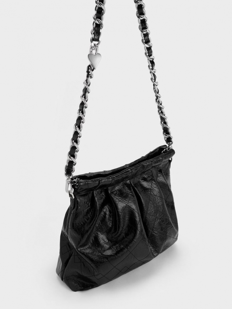 Geantă Hobo Charles & Keith Duo Double Chain Negrii | 169GXNFDR