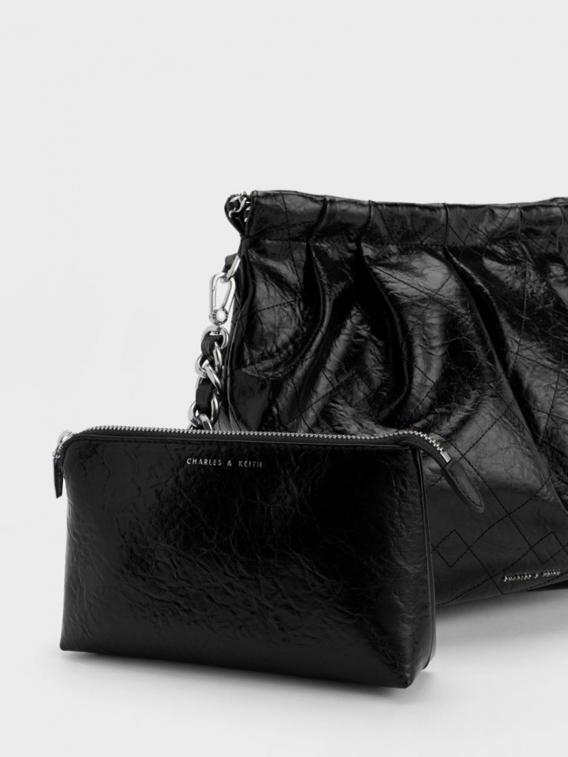 Geantă Hobo Charles & Keith Duo Double Chain Negrii | 169GXNFDR