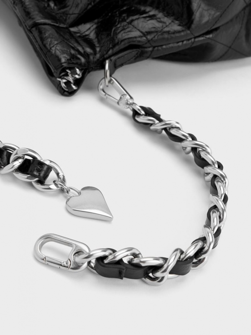 Geantă Hobo Charles & Keith Duo Double Chain Negrii | 169GXNFDR