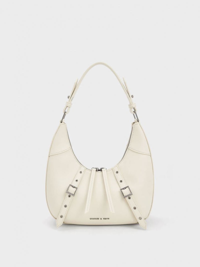 Geantă Hobo Charles & Keith Grommet Crescent Albi | 841JDQVSF