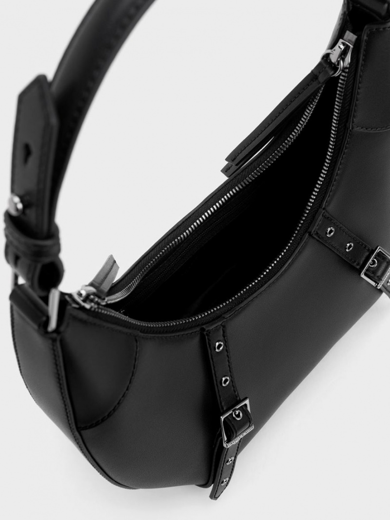 Geantă Hobo Charles & Keith Grommet Crescent Negrii | 498GBNOLM