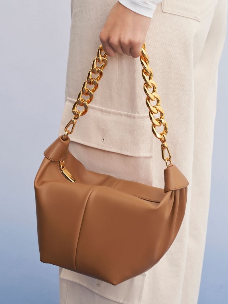 Geantă Hobo Charles & Keith Grosolan Chain Link Ciocolata | 401VGBFMH