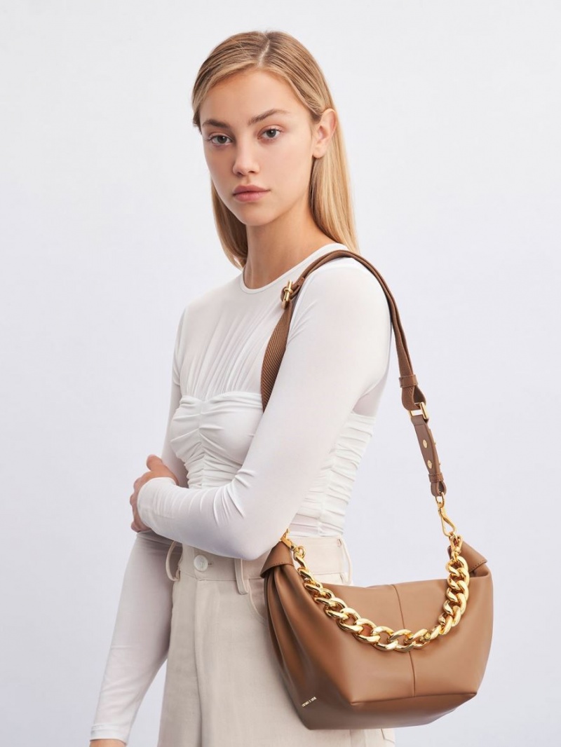 Geantă Hobo Charles & Keith Grosolan Chain Link Ciocolata | 401VGBFMH