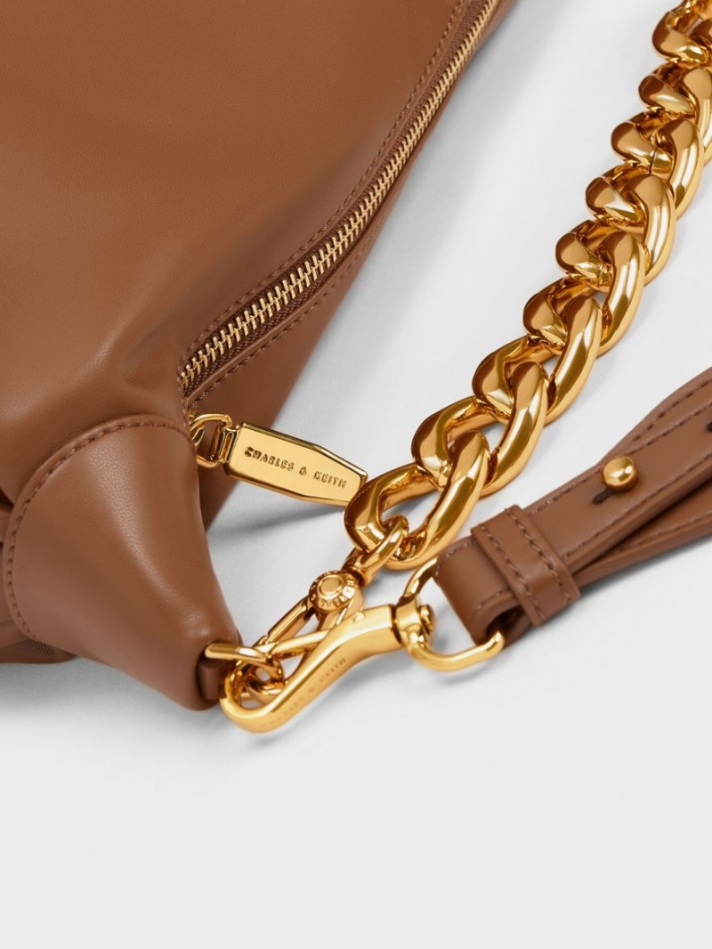 Geantă Hobo Charles & Keith Grosolan Chain Link Ciocolata | 401VGBFMH