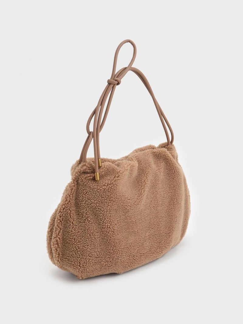 Geantă Hobo Charles & Keith Knotted Handle Textured Maro | 570OPRXAZ