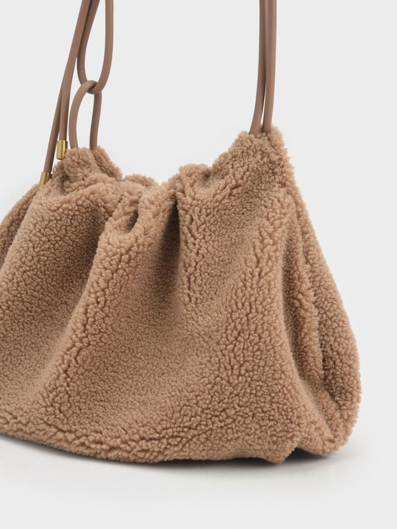 Geantă Hobo Charles & Keith Knotted Handle Textured Maro | 570OPRXAZ