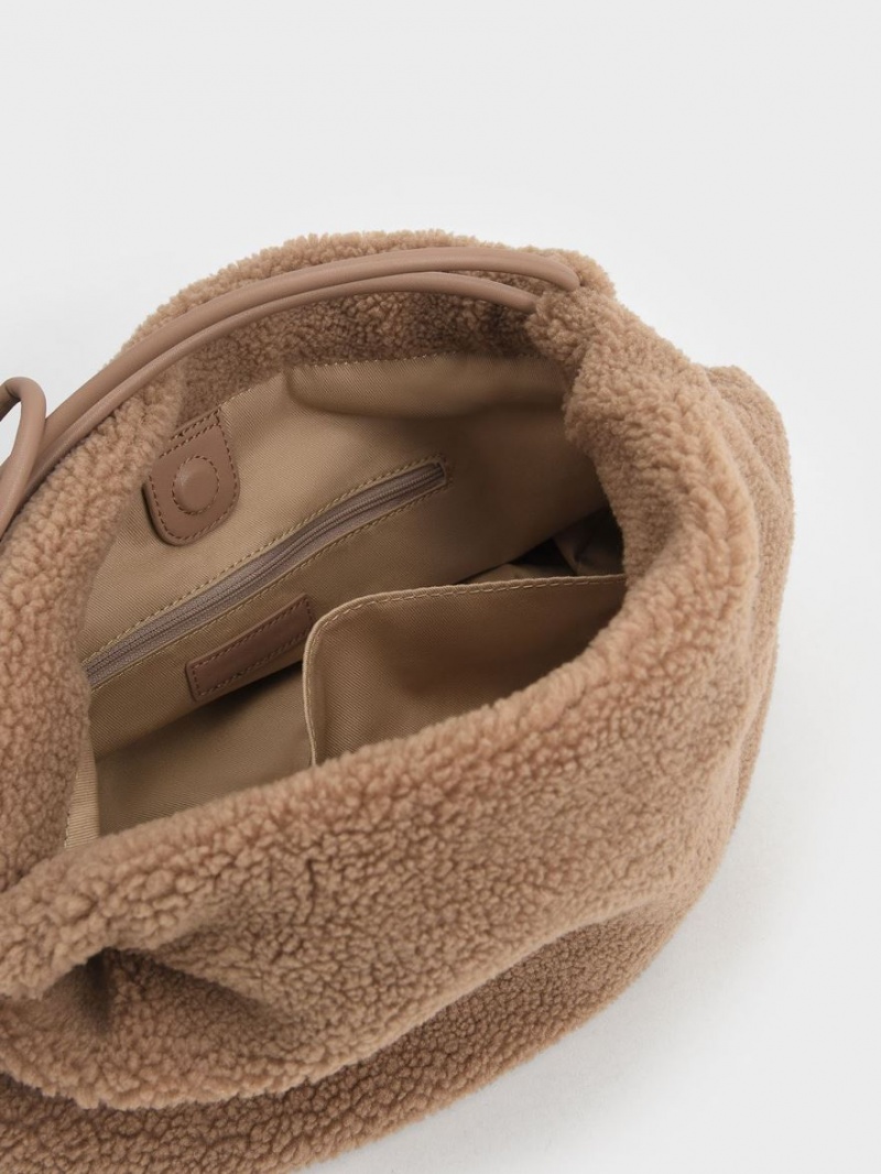 Geantă Hobo Charles & Keith Knotted Handle Textured Maro | 570OPRXAZ